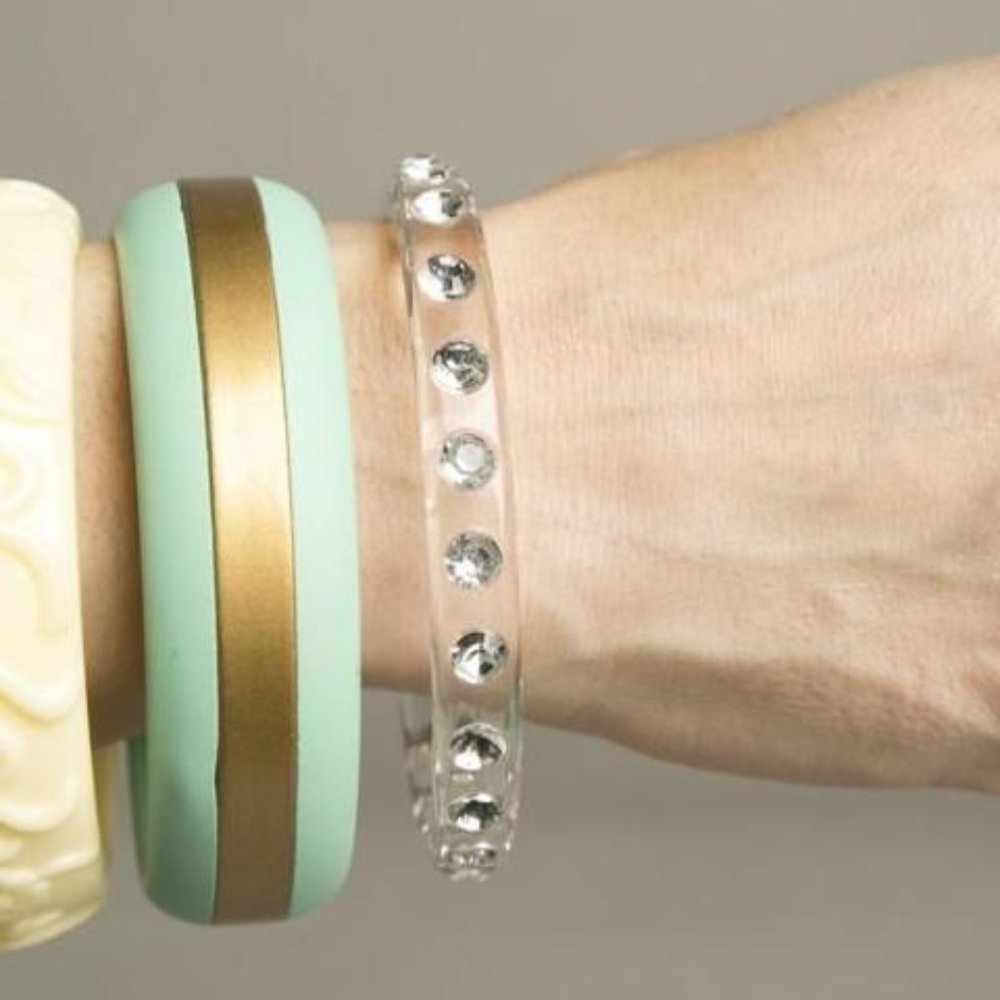 Translucent Lucite Bangle With Embedded Rhineston… - image 2